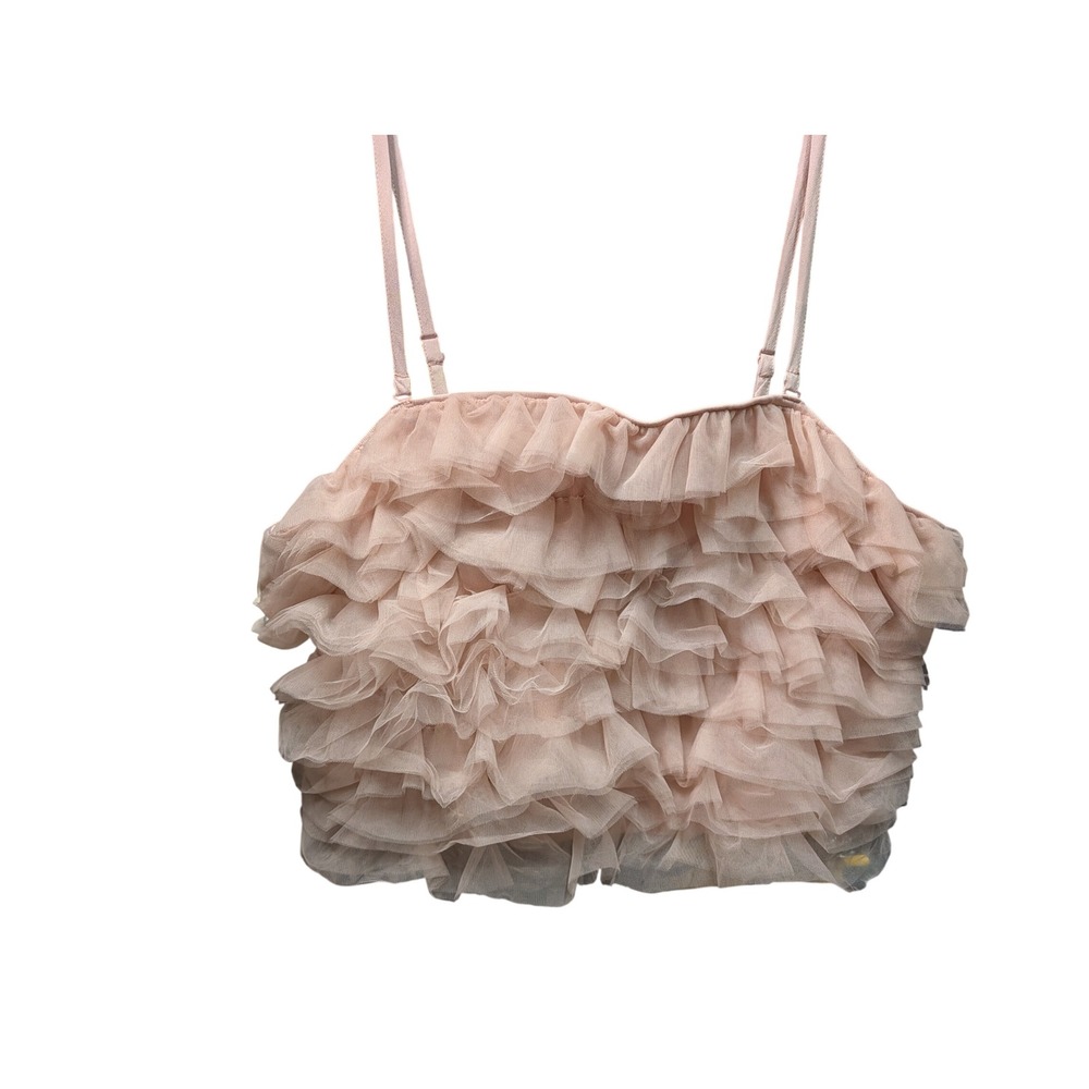 A New Day Ruffle Tulle Cami Top Womens XXL Pink New Tiered Smocked Back Festival